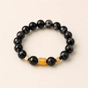 Silver Obsidian 10mm Bracelet for Protection & Calm — handcrafted natural bracelet by Soulful Energy