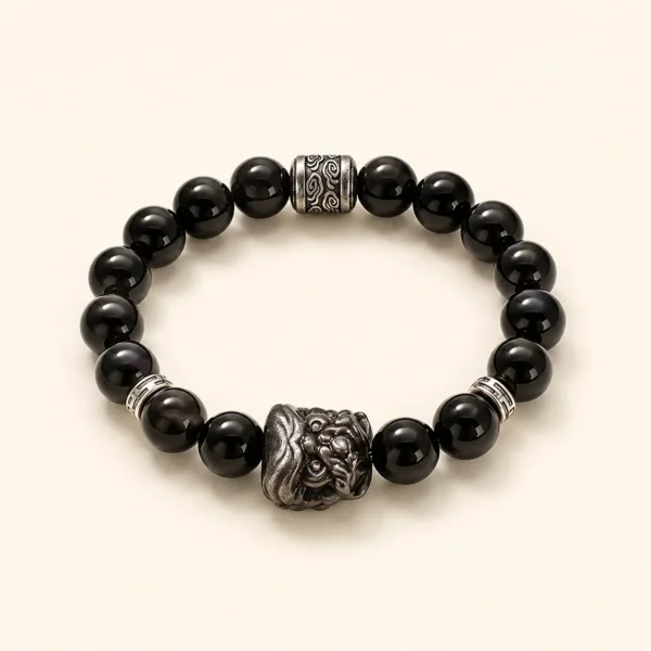 Premium Silver Obsidian Bracelet for Protection & Calm