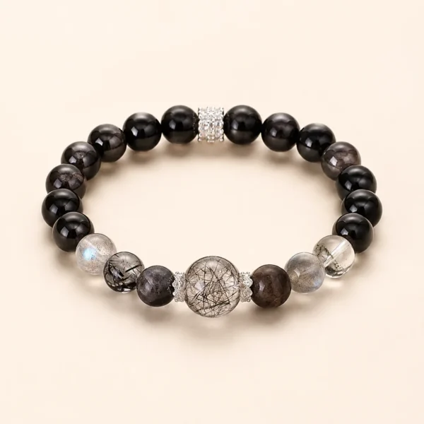 Classic Silver Obsidian Bracelet for Protection & Calm