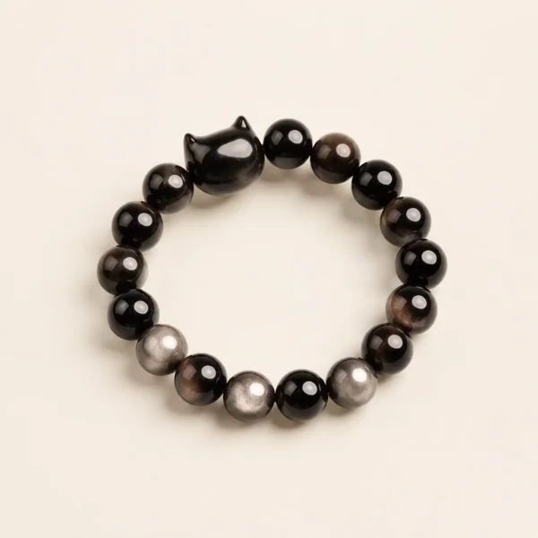 Handcrafted Silver Obsidian Bracelet for Protection & Calm
