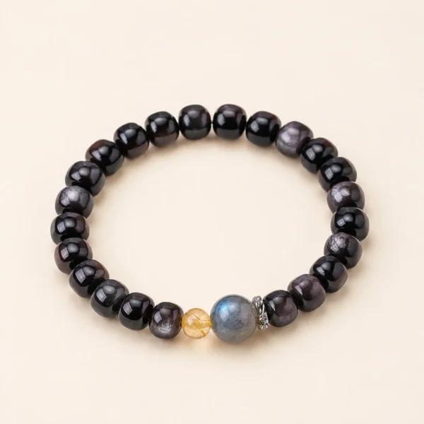 Silver Obsidian 7mm Bracelet for Protection & Calm