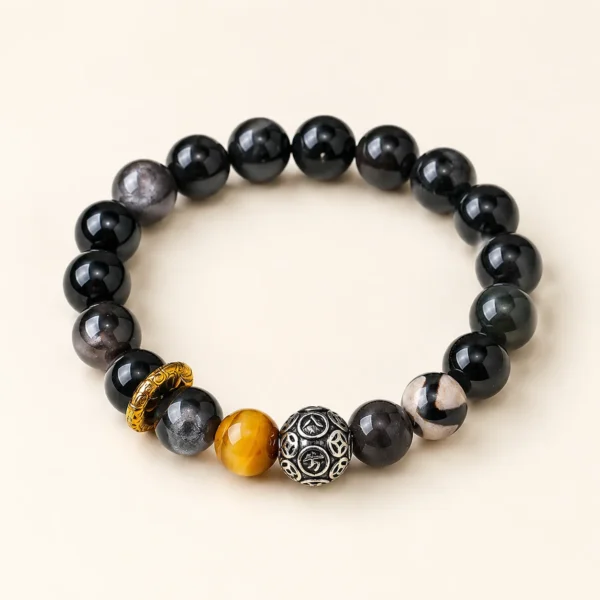 Silver Obsidian & Tiger's Eye Bracelet for Protection & Calm