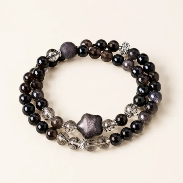 Silver Obsidian Star Bracelet for Protection & Calm