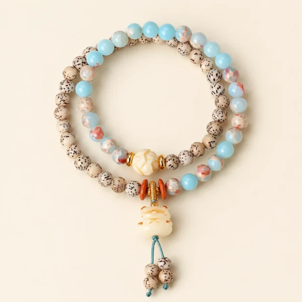 Star Moon Bodhi Star & Shoushan Stone Bracelet for Mindfulness & Calm