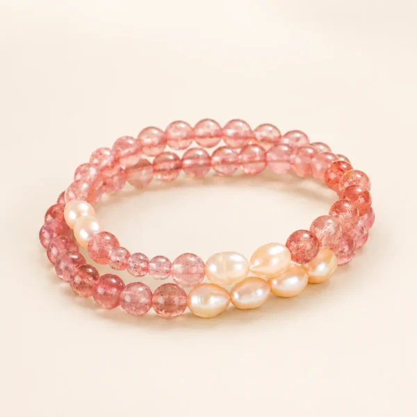 Classic Strawberry Quartz & Pearl Bracelet for Love & Joy