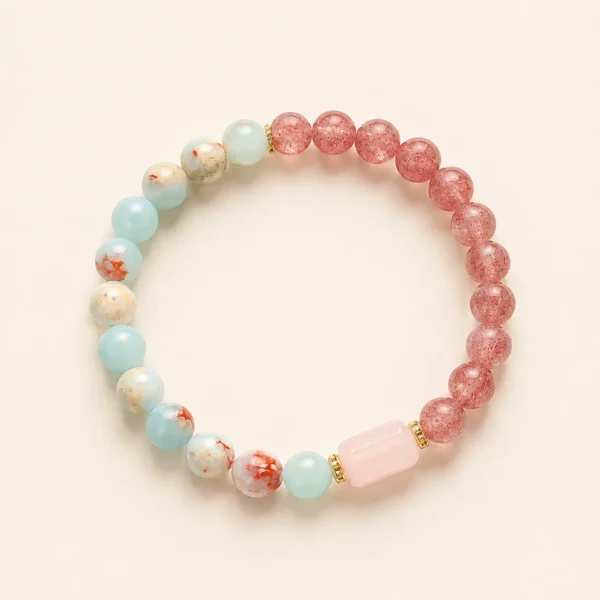 Strawberry Quartz & Shoushan Stone Bracelet for Love & Joy