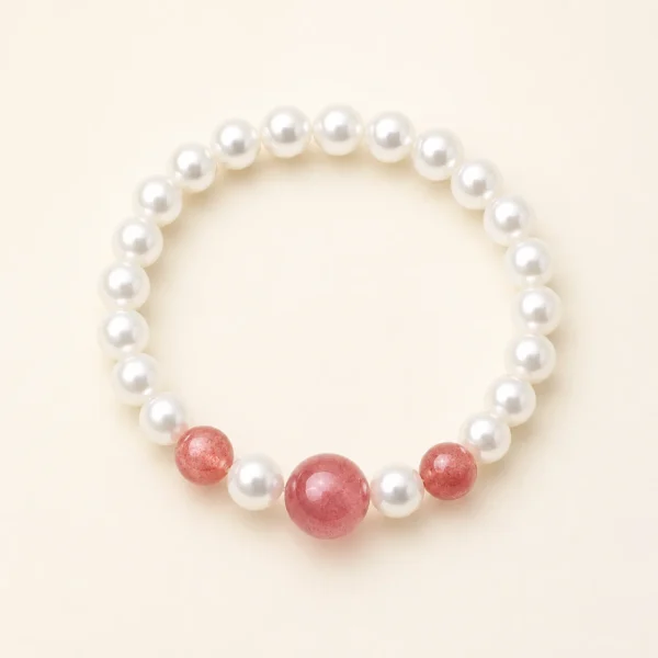 Strawberry Quartz & Pearl Bracelet for Love & Joy