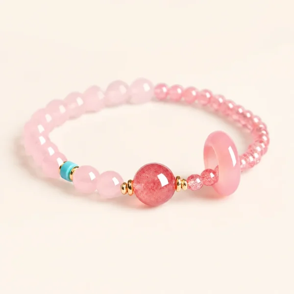 Classic Strawberry Quartz Peace Buckle Bracelet for Love & Joy