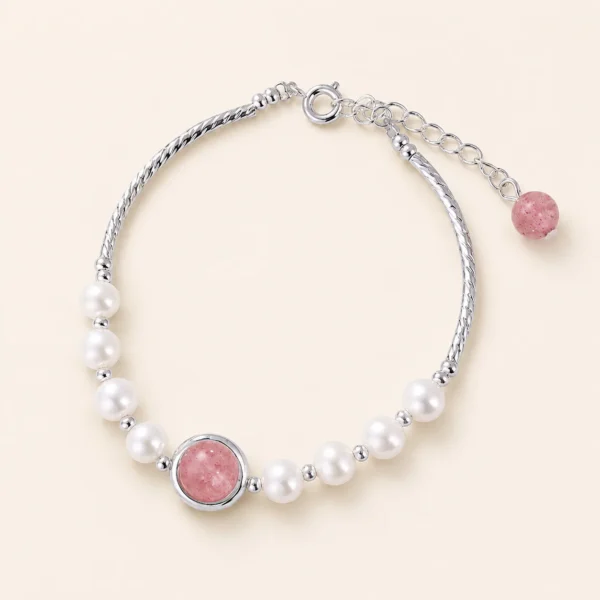 Natural Strawberry Quartz & Pearl Bracelet for Love & Joy