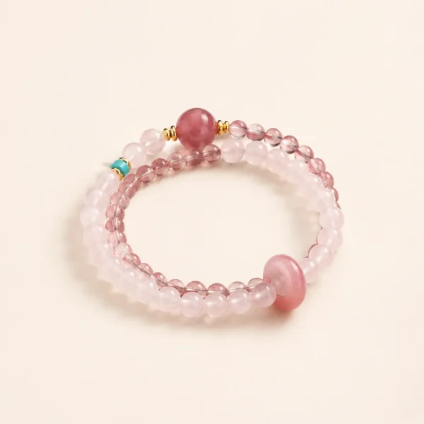 Artisan Strawberry Quartz Double-Wrap Bracelet for Love & Joy