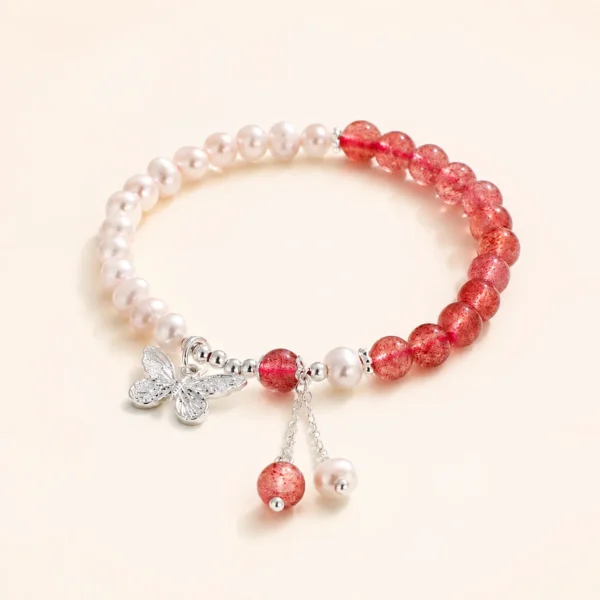 Artisan Strawberry Quartz & Pearl Bracelet for Love & Joy