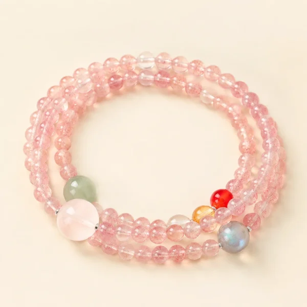 Strawberry Quartz Triple-Wrap Bracelet for Love & Joy