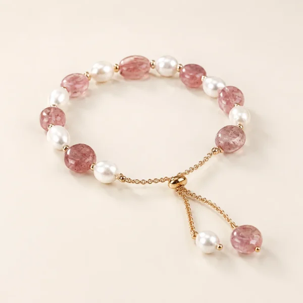 Handcrafted Strawberry Quartz & Pearl Bracelet for Love & Joy