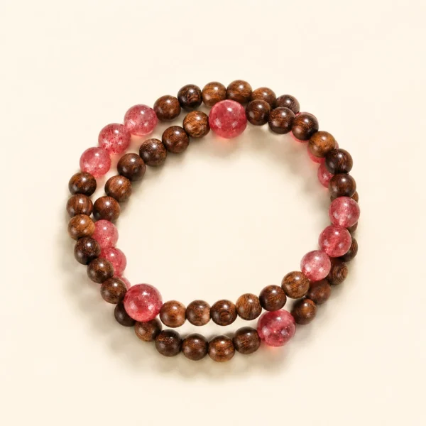 Strawberry Quartz & Sandalwood Bracelet for Love & Joy