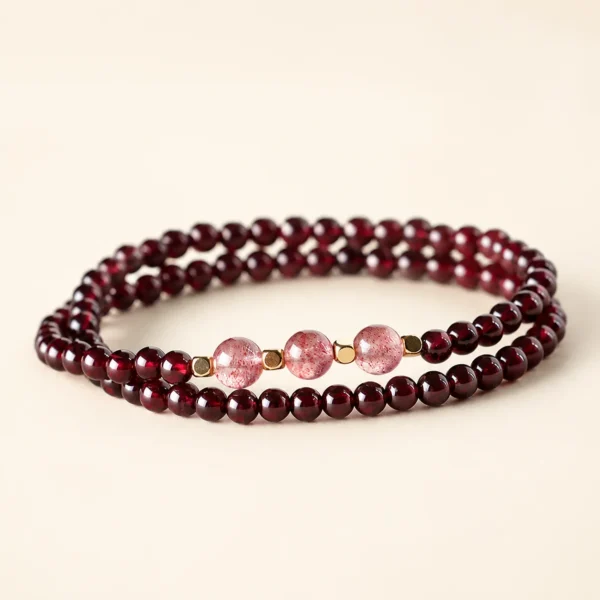 Artisan Strawberry Quartz & Garnet Bracelet for Love & Joy