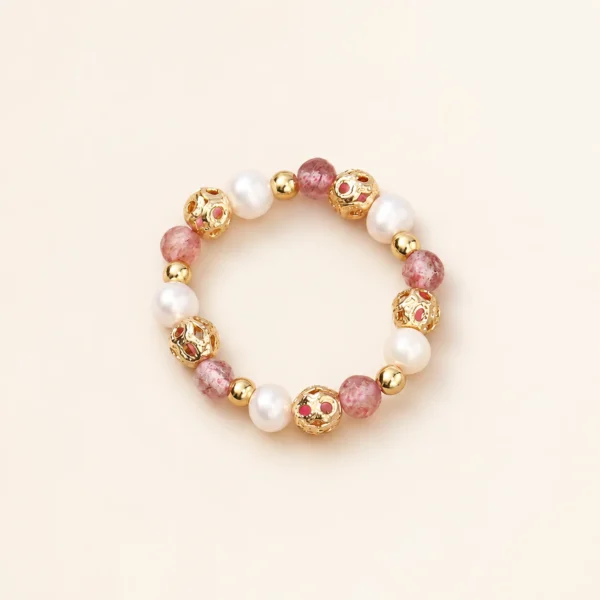 Strawberry Quartz & Pearl Ring for Love & Joy