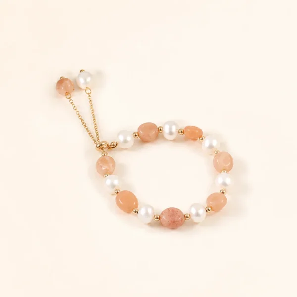 Classic Sunstone Crystal & Pearl Bracelet for Joy & Vitality