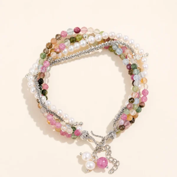 Classic Tourmaline Crystal & Pearl Bracelet for Joy & Abundance