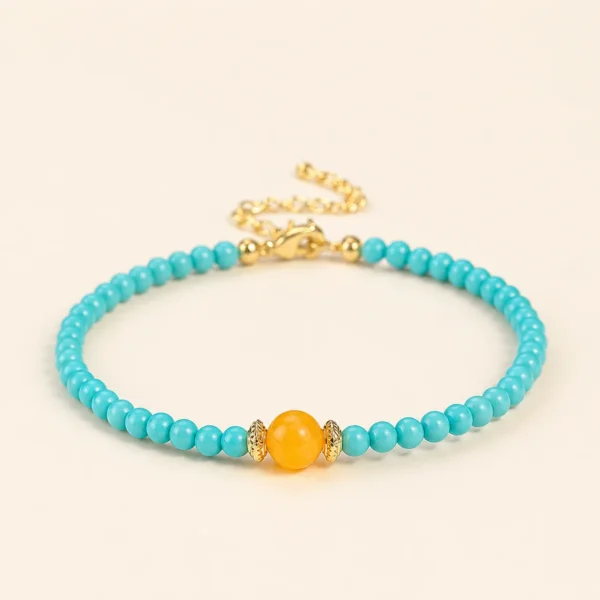Turquoise & Golden Silk Jade Bracelet for Protection & Wisdom