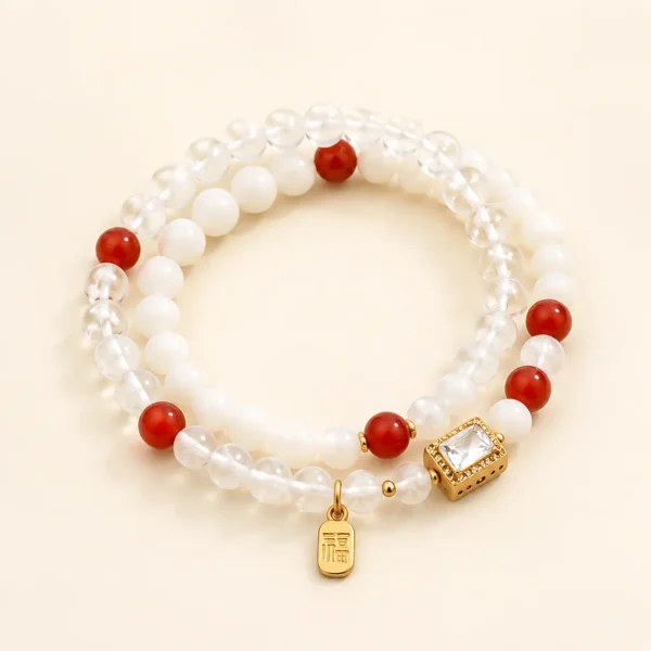 White Phantom Quartz & Bodhi Seed Bracelet for Clarity & Peace