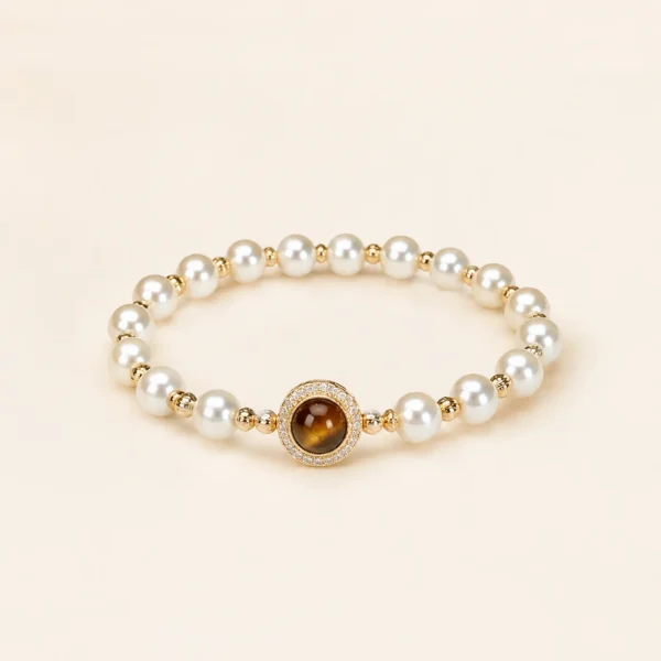 Yellow Tiger Eye & Pearl Bracelet for Confidence & Strength