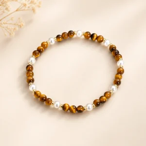 Classic Yellow Tiger Eye & Pearl Bracelet for Confidence & Strength