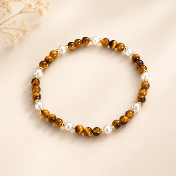 Classic Yellow Tiger Eye & Pearl Bracelet for Confidence & Strength