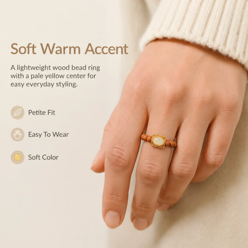 Barbie Sandalwood Beaded Ring 2 barbie sandalwood beaded ring wearing view
