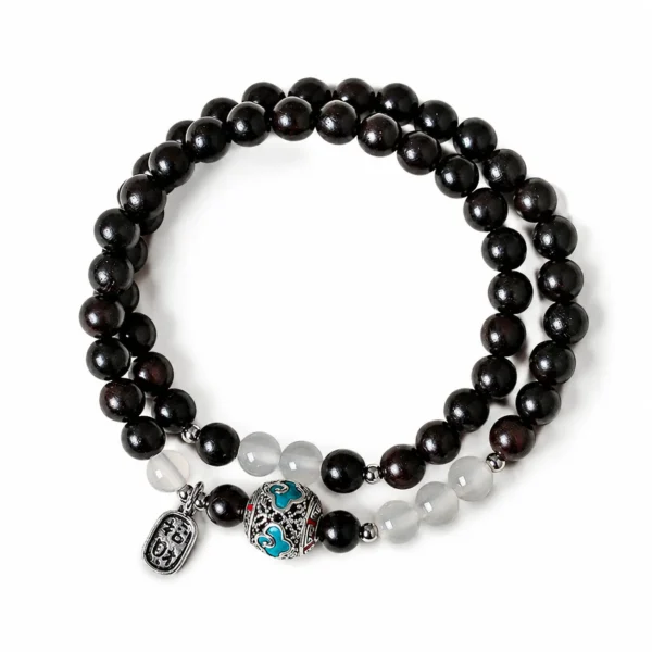 black ebony double wrap bracelet white agate on white background