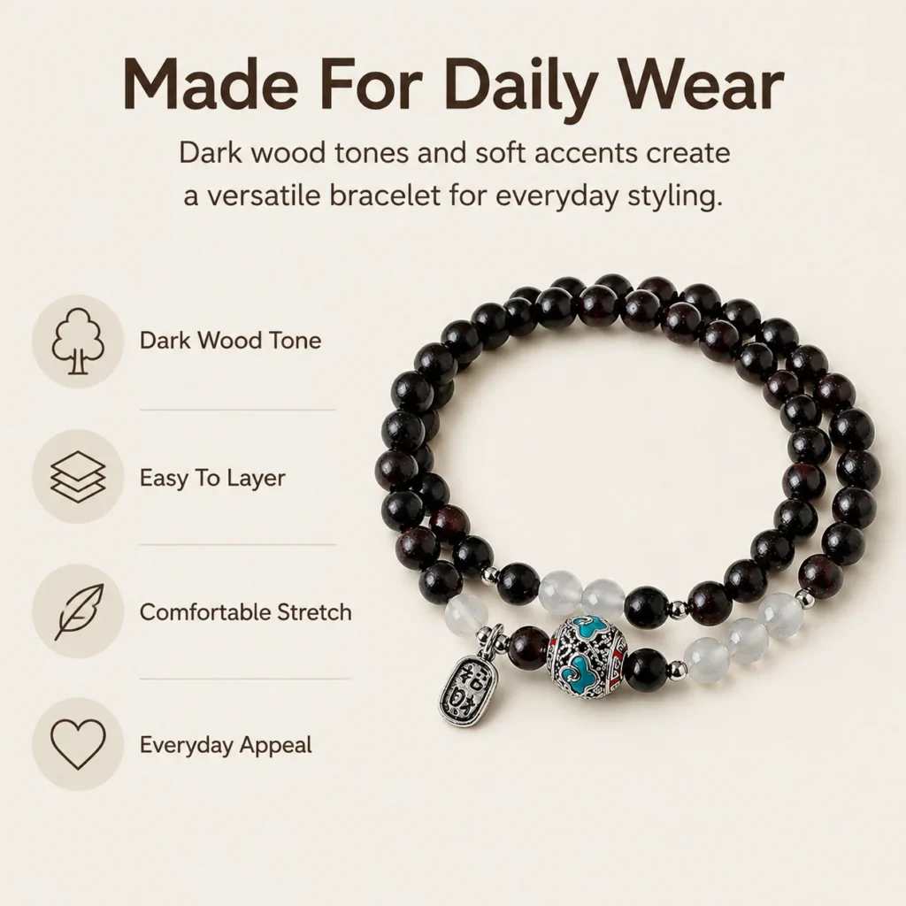 Black Ebony Double-Wrap Bracelet - White Agate Accent 3 black ebony double wrap bracelet white agate feature image