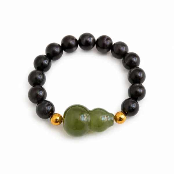 black ebony jade gourd beaded ring on white background
