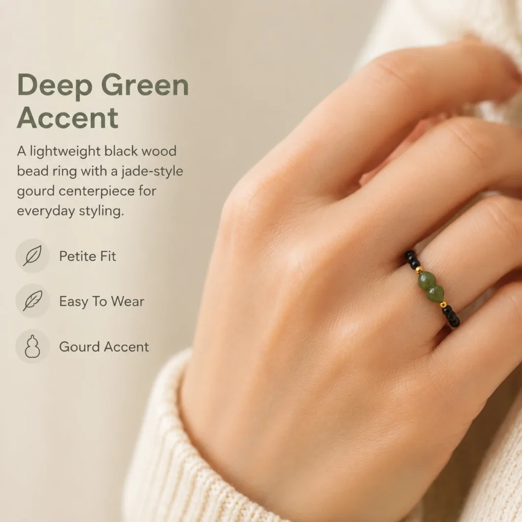 black ebony jade gourd beaded ring wearing view