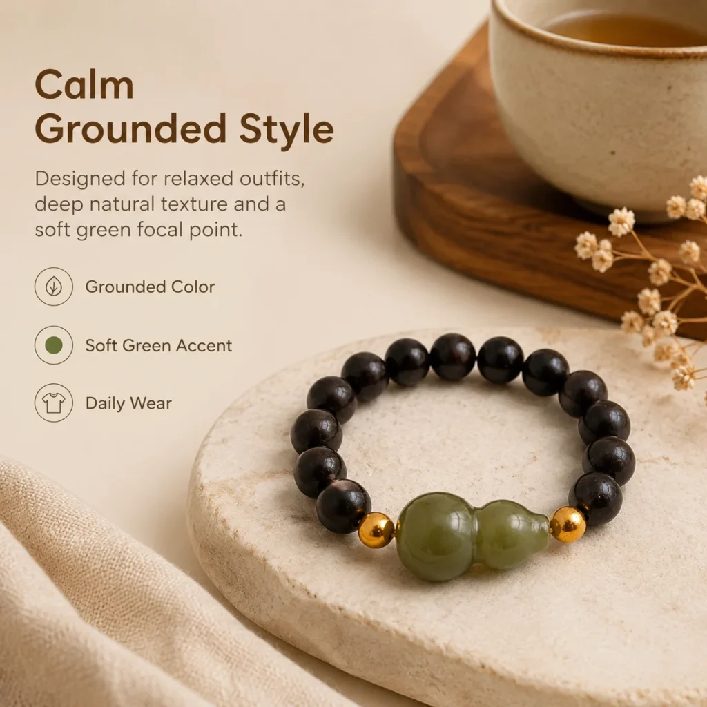 black ebony jade gourd beaded ring lifestyle still life image