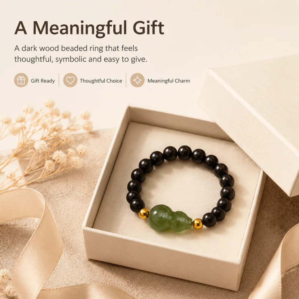 black ebony jade gourd beaded ring gift ready image