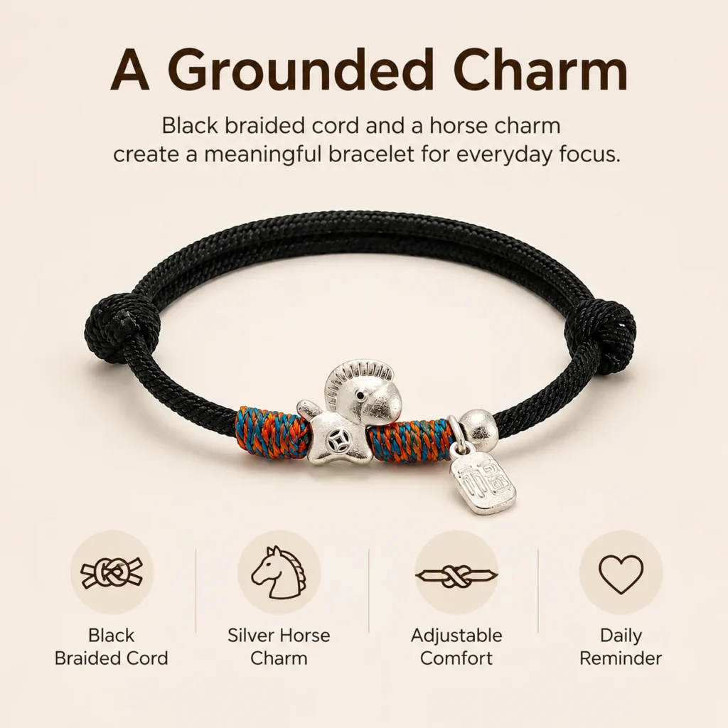 black lucky bracelet silver horse charm feature image