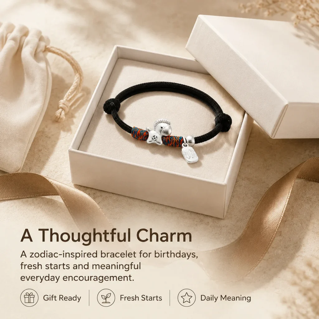 black lucky bracelet silver horse charm gift ready image
