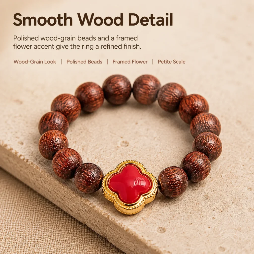 Golden Sandalwood Flower Beaded Ring 4 golden sandalwood flower beaded ring material detail image