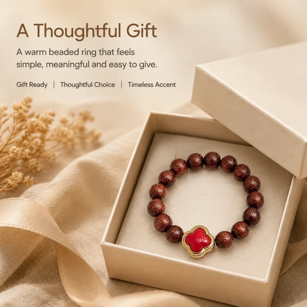 Golden Sandalwood Flower Beaded Ring 6 golden sandalwood flower beaded ring gift ready image