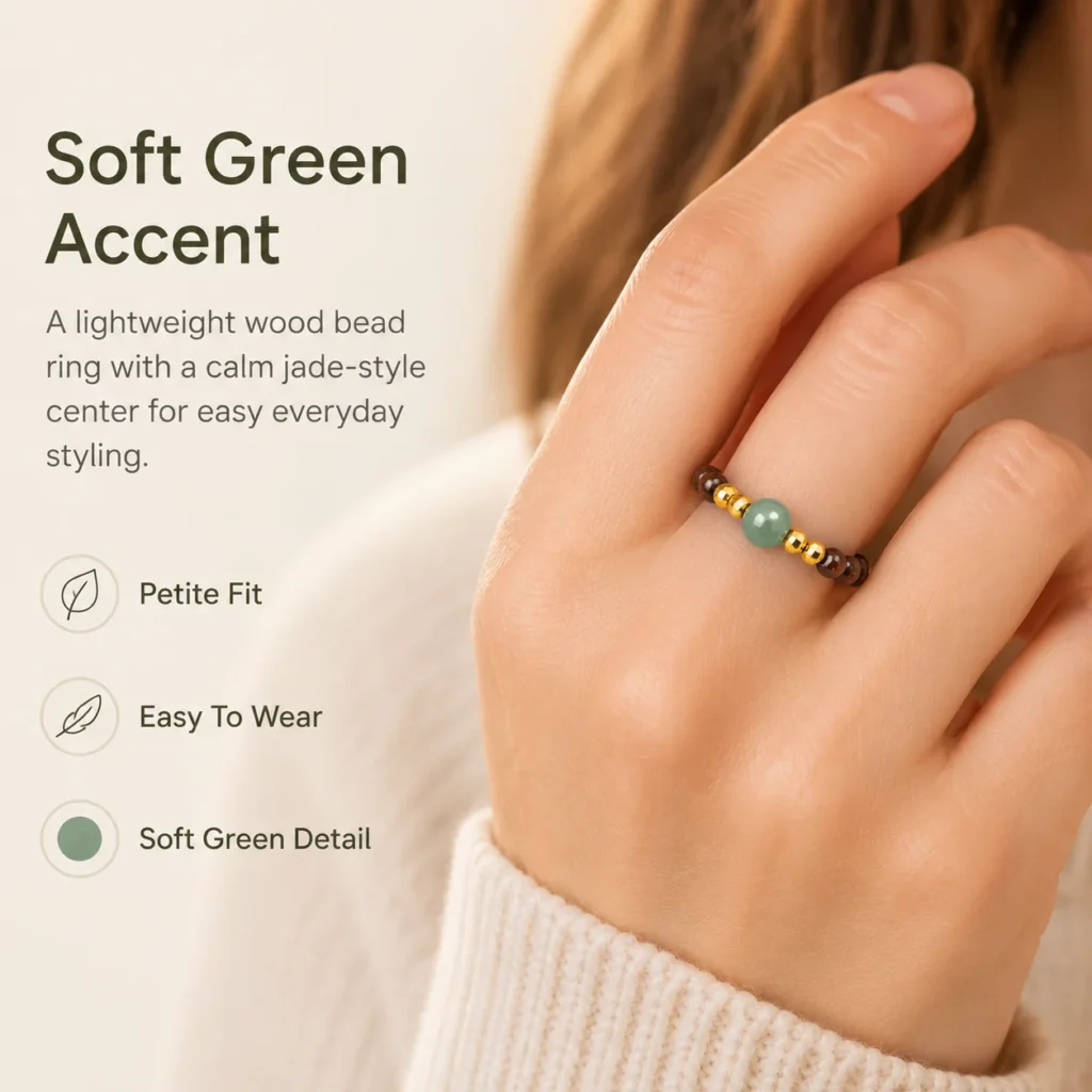 golden sandalwood jade beaded ring wearing view
