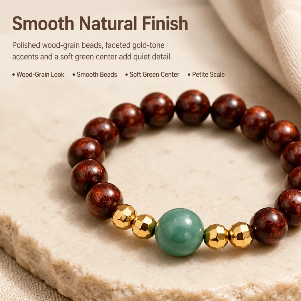 golden sandalwood jade beaded ring material detail image