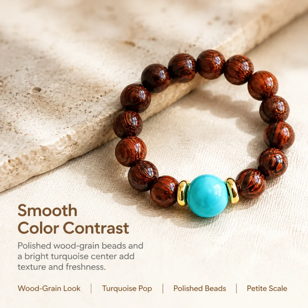 Golden Sandalwood Turquoise Beaded Ring 4 golden sandalwood turquoise beaded ring material detail image