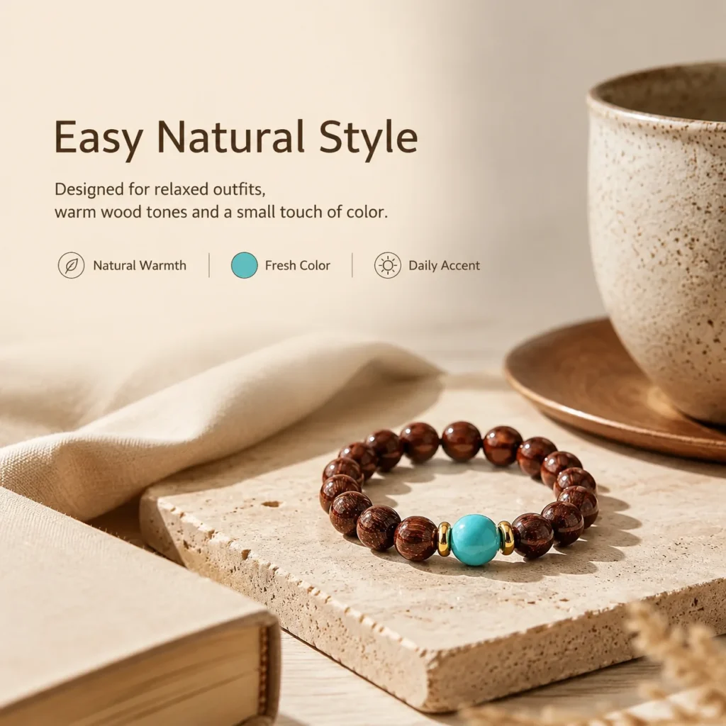 Golden Sandalwood Turquoise Beaded Ring 5 golden sandalwood turquoise beaded ring lifestyle still life image