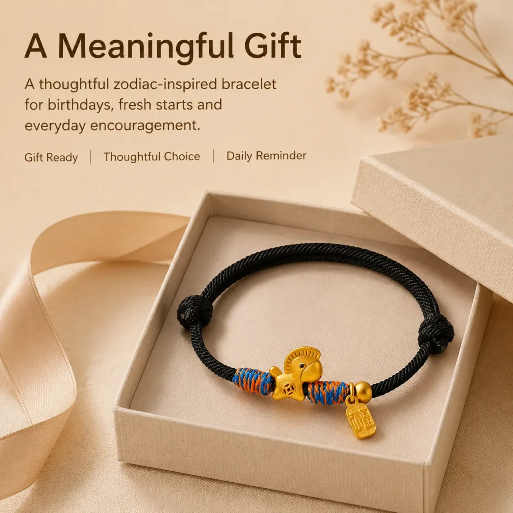 Lucky Charm Bracelet with Black String and Gold Horse 6 lucky charm bracelet black string gold horse gift ready image
