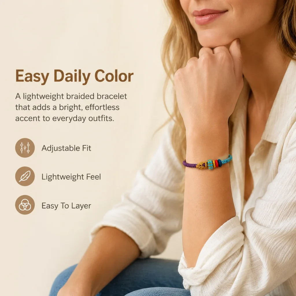 lucky koi braided bracelet gradient cord wearing view