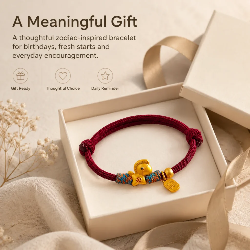 Lucky Charm Bracelet with Red String and Gold Horse 6 lucky charm bracelet red string gold horse gift ready image