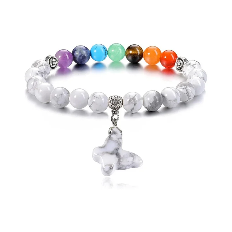 White Turquoise Butterfly Bracelet — Rainbow 1 White Turquoise Butterfly Bracelet — Rainbow