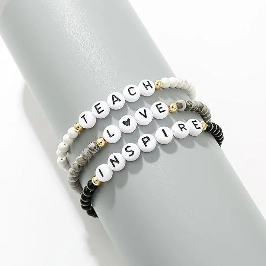 Natural Stone Beaded Bracelet — Letter 3 Natural Stone Beaded Bracelet — Letter - Image 3