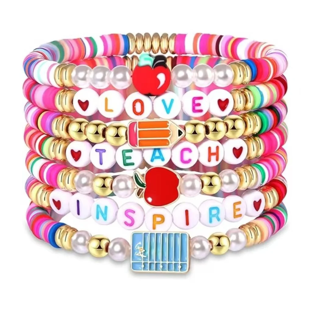 Polymer Clay Beaded Bracelet — Letter 6 Polymer Clay Beaded Bracelet — Letter - Image 6