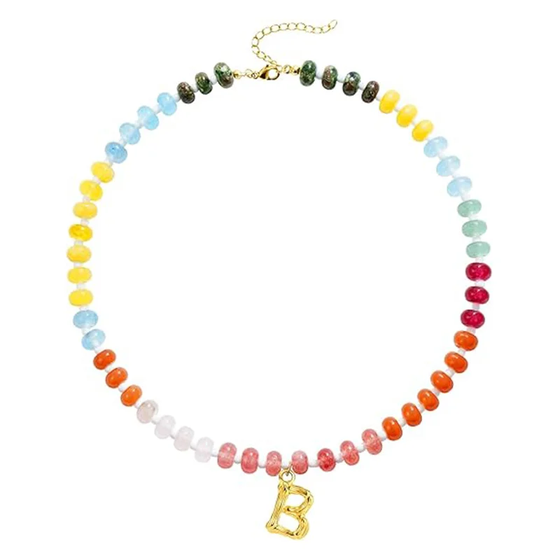 Natural Stone Dopamine Necklace — Letter 3 Natural Stone Dopamine Necklace — Letter - Image 3