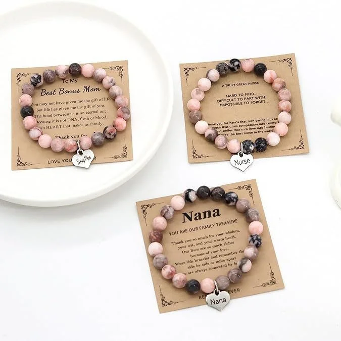 Pink Zebra Jasper Heart Bracelet — Heart 4 Pink Zebra Jasper Heart Bracelet — Heart - Image 4